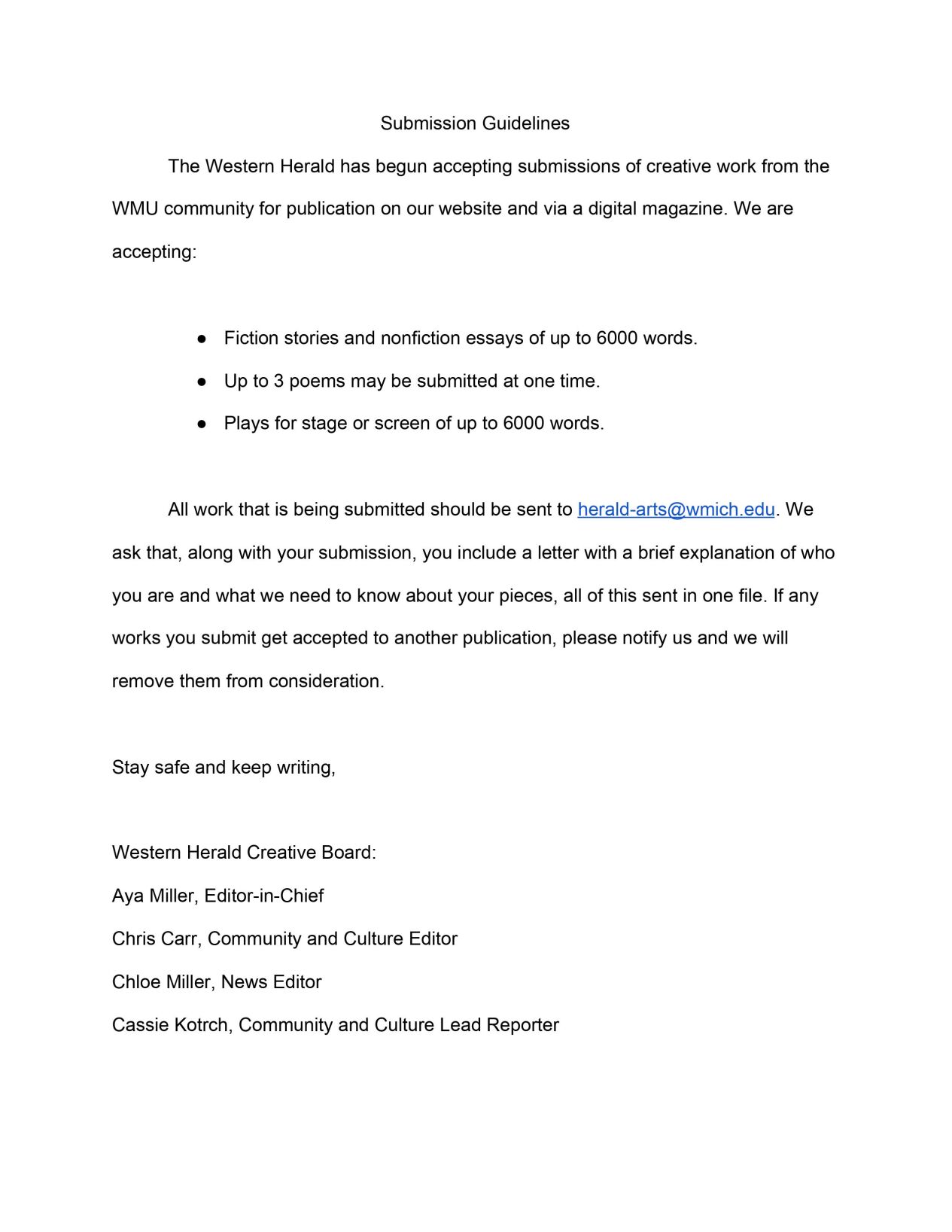 Western Herald Creative Submission Guidelines